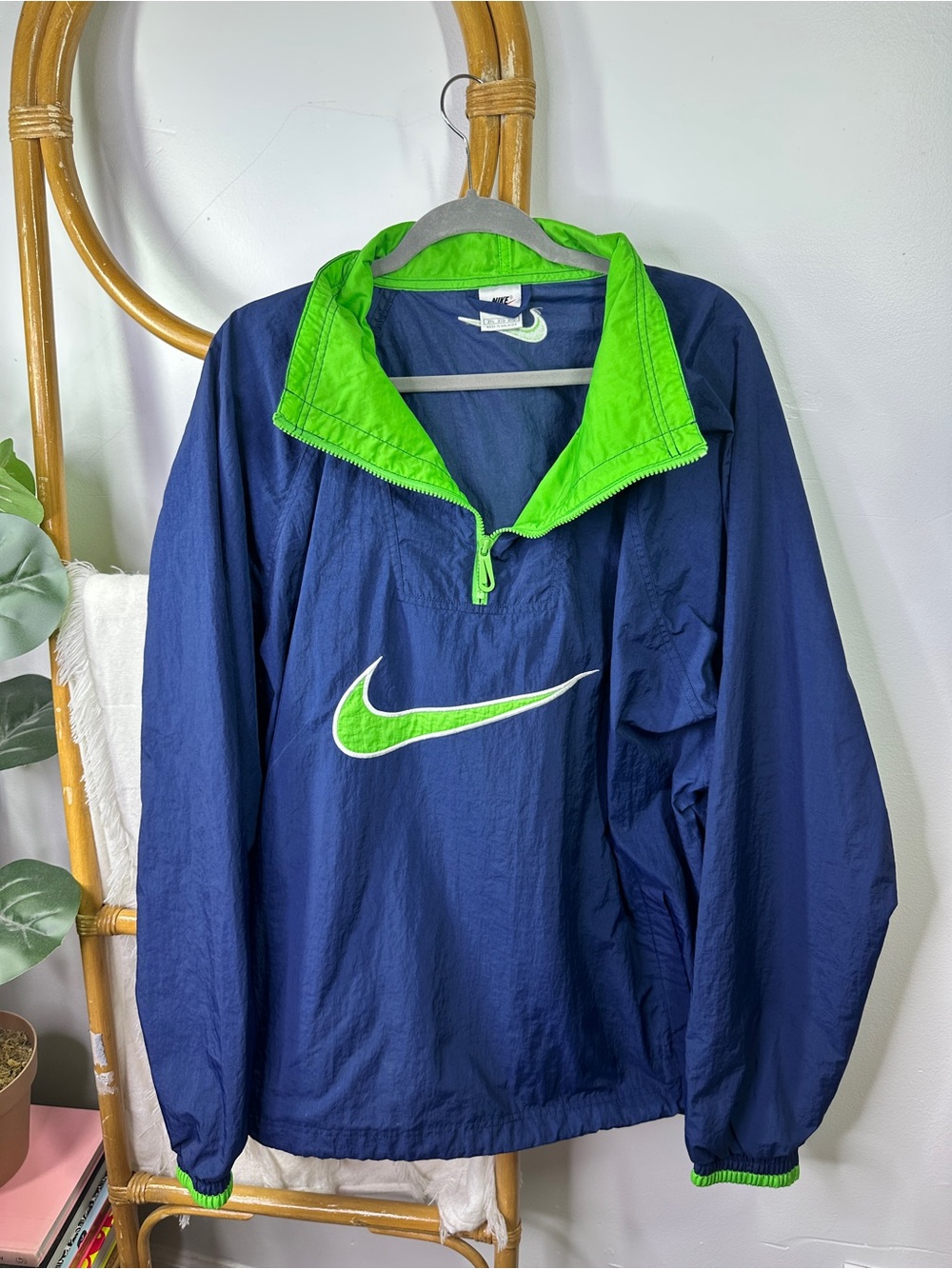 Mens Vintage Nike Green and Blue Windbreaker Jacket sz 3XL